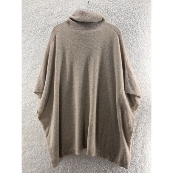 Garnet Hill Women's Large Cashmere Turtleneck Sweater Poncho Cape Minimalist Tan - Picture 6 of 6